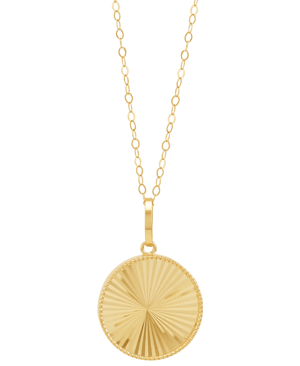 Macy's Polished Sunray Round Disc 18" Pendant Necklace In 10k Gold In Gold