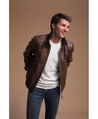 Men's Leather Jacket, Brown, Created for Macy's