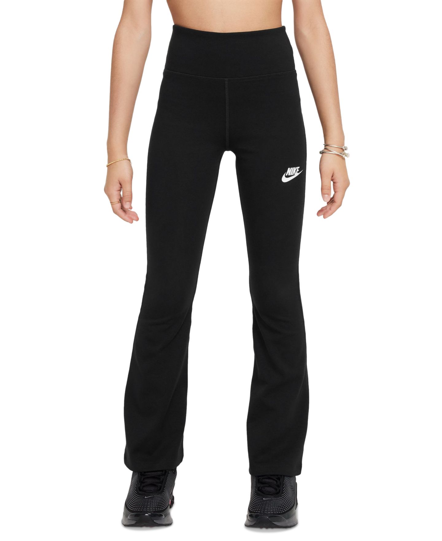 Детские легинсы Nike Sportswear Classic клёш с высокой талией, 8-20, цвет: Чёрный / Белый — фото 1