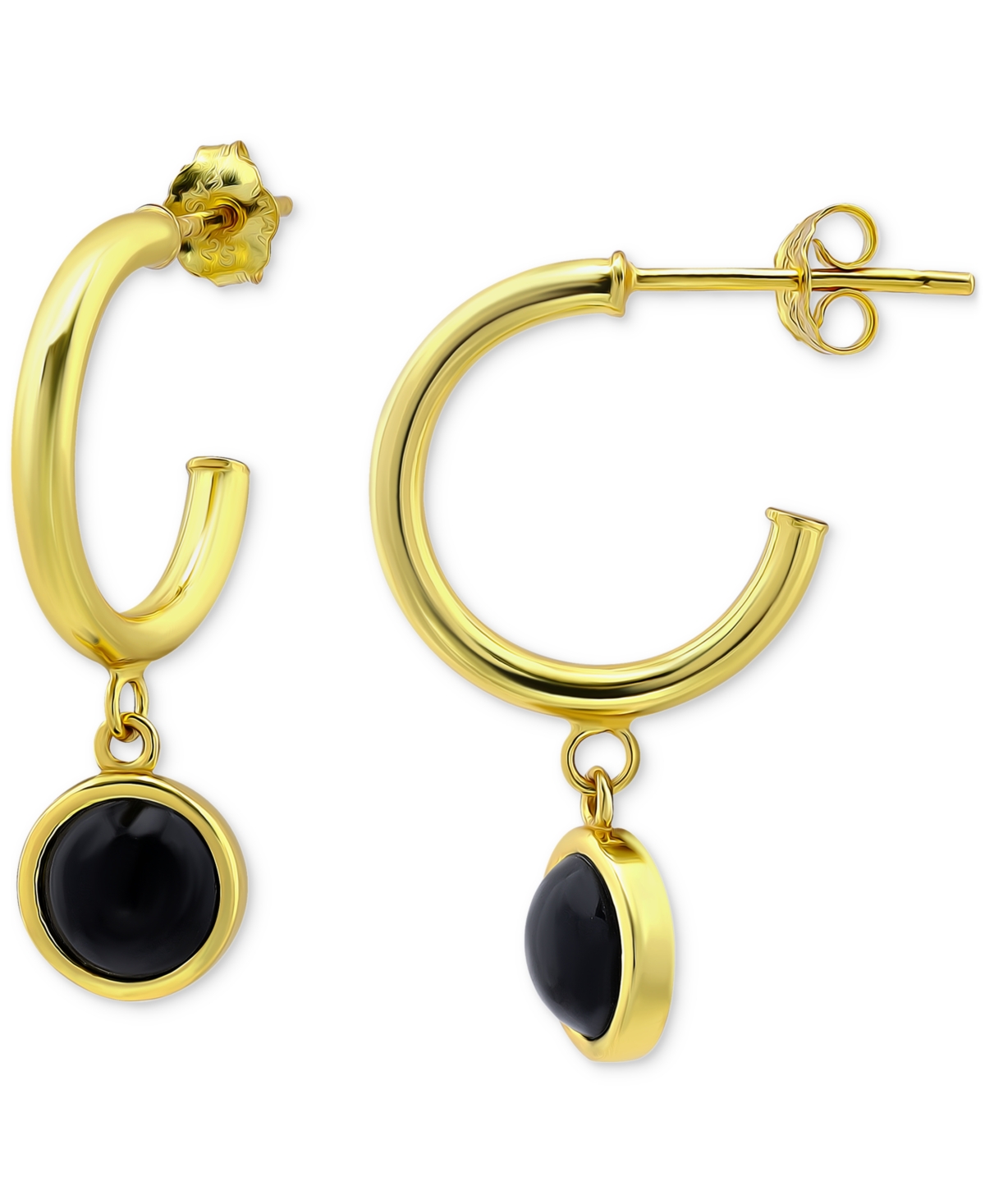 Giani Bernini Onyx Bezel Dangle Hoop Earrings In 18k Gold-plated Sterling Silver, Created For Macy's In Gold