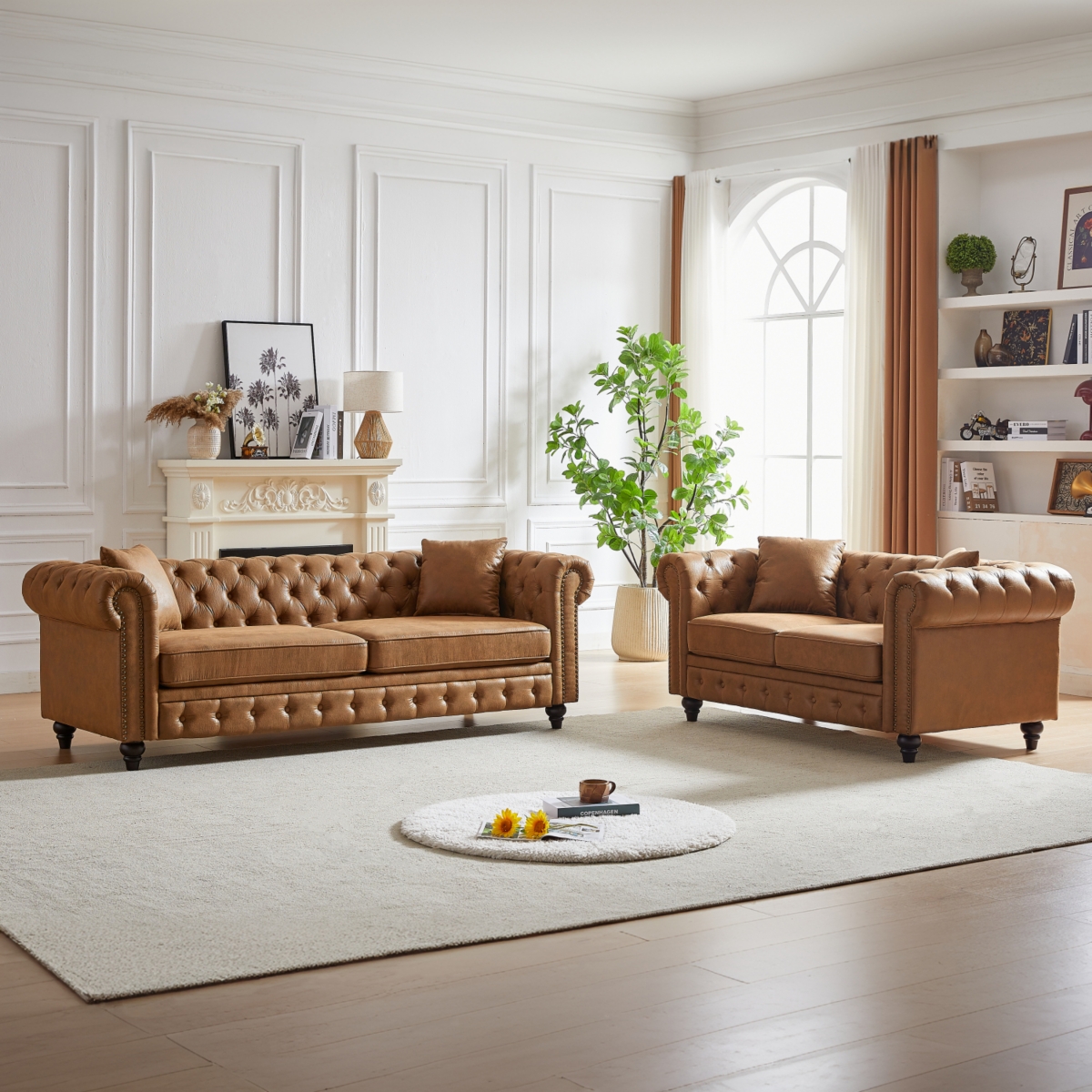 Streamdale Furniture 3 Seats + 2 Seats Combo Sofa Modern living room sofa with solid wood frame and wooden feet, 4 cushions, apartment sofa furniture
