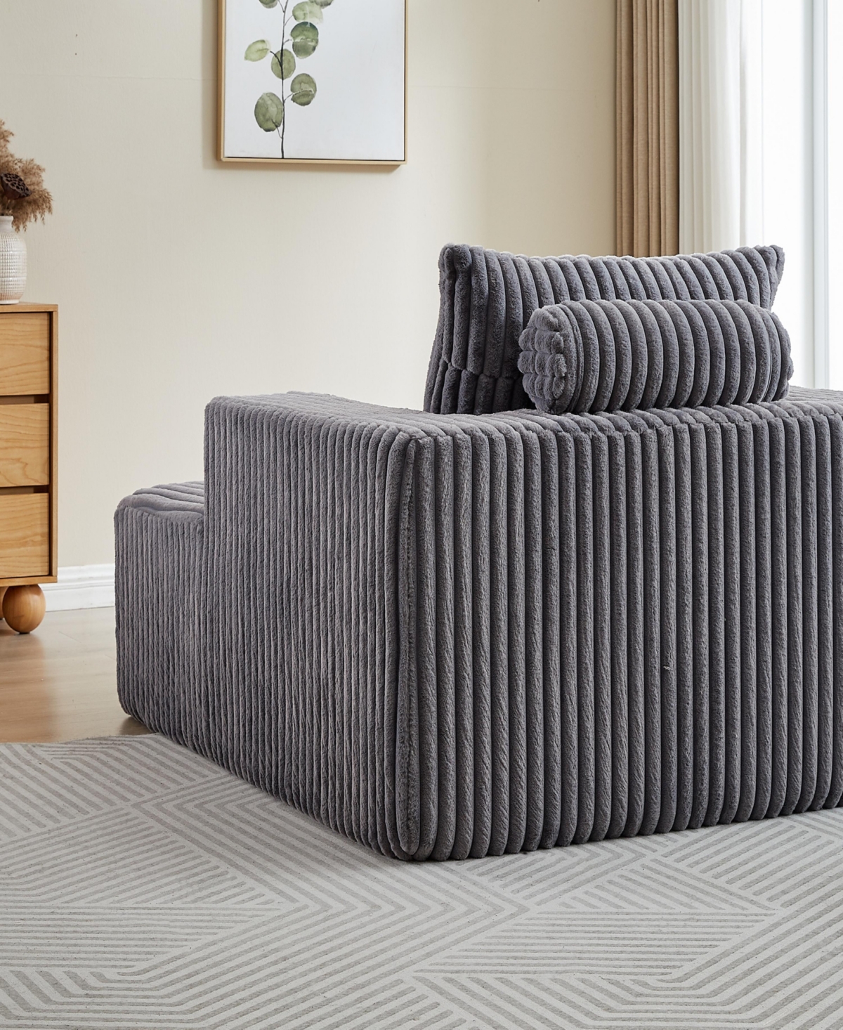 Streamdale Furniture 62.5-Inch Corduroy Sponge Sofa Lounge Chair, No Assembly Required, Fluffy Modern Sleeper Chair for Indoor Living Room Bedroom - G