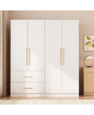 FAMAPY White 4-Door Big Wardrobe Armoires with Hanging Rods, 2-Drawer