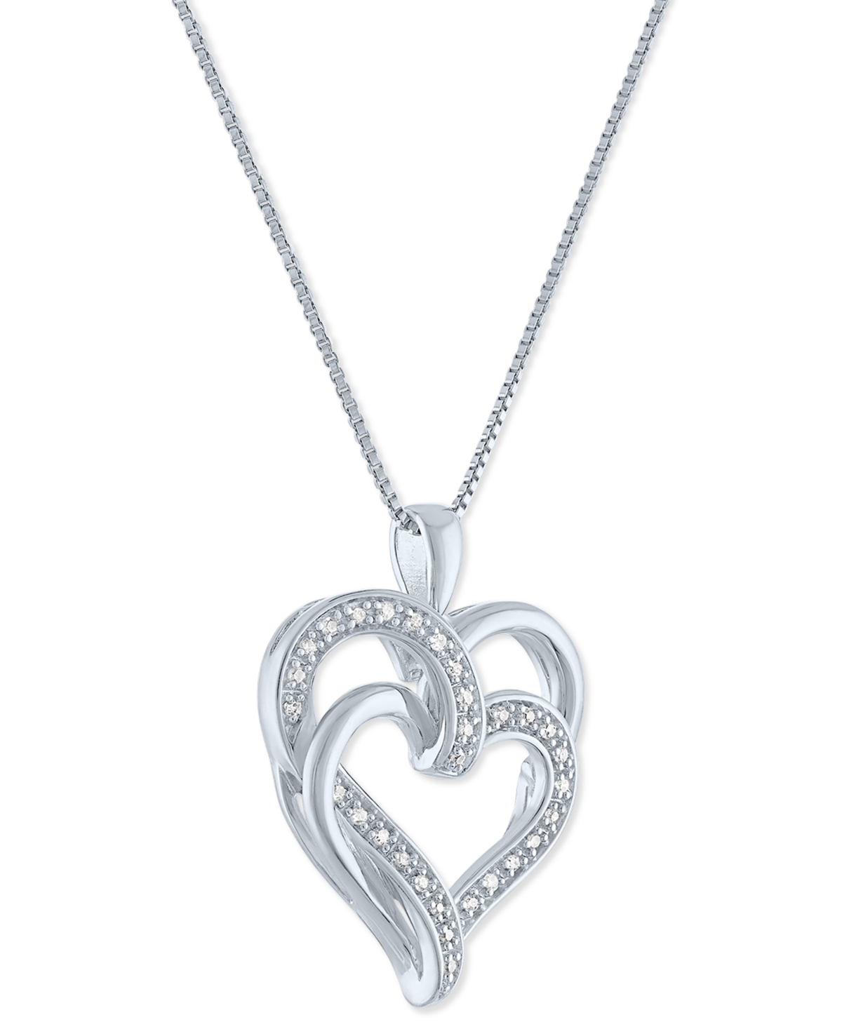 Macy's Diamond Overlap Heart 18" Pendant Necklace (1/10 Ct. T.w.) In Sterling Silver, 14k Gold-plated Sterl In Sterling Silver
