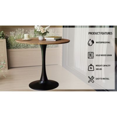 Walnut Circular Table w/ 2 Metal Leg PU Dining Chairs