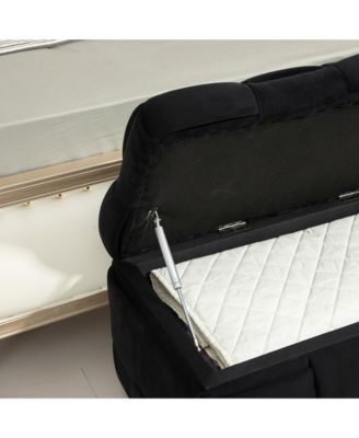 Storage Ottoman, Bedroom End Bench, Upholstered Fabric Storage Ottoman with Safety Hinge, Entryway Padded Footstool, Ottoman Bench for Living Room & Bedroom (Black)