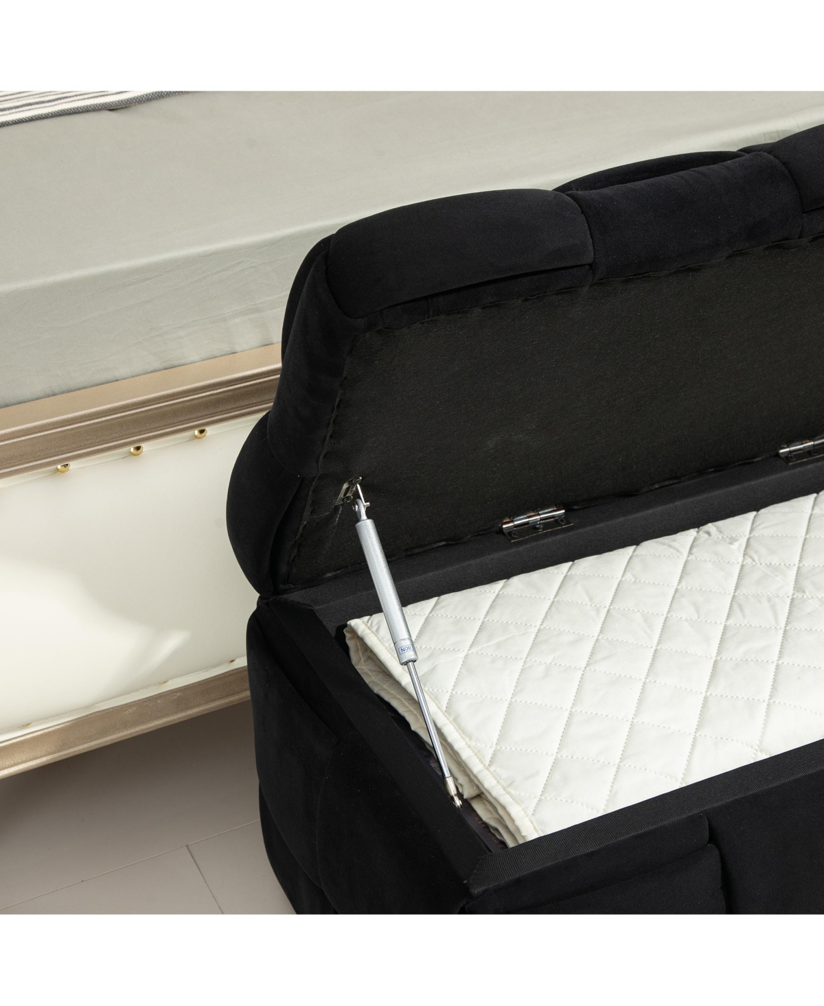 Storage Ottoman, Bedroom End Bench, Upholstered Fabric Storage Ottoman with Safety Hinge, Entryway Padded Footstool, Ottoman Bench for Living Room & B