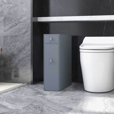 Bathroom Floor Organizer Free Standing Space Saving Narrow Storage Cabinet Bath Toilet Paper Holder with Drawers, Gray