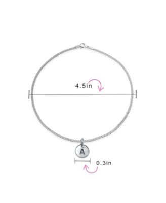 Initial Circle Disc Anklet - Sterling Silver 9-10 Inch