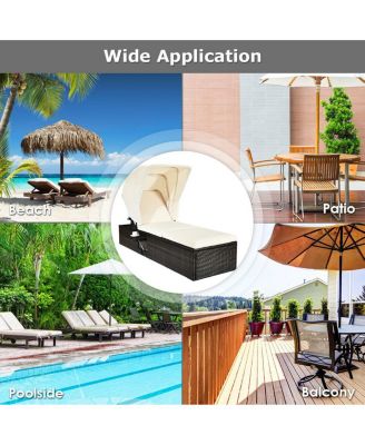 Outdoor Chaise Lounge Chair with Folding Canopy