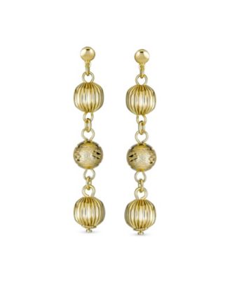 Multi Spheres Linear Dangle Ball Earrings Gold Plated 6MM