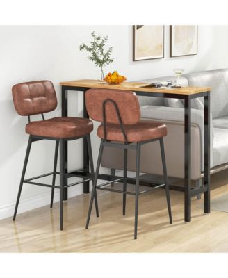 Set of 2 Bar Stools with Padded Seat Footrest & Metal Legs PU Leather for Kitchen