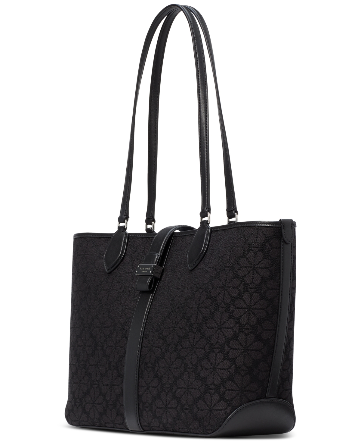 Spade Flower Jacquard Medium Open Tote - Black Multi.