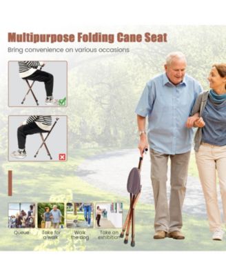 Lightweight Adjustable Folding Cane Seat Aluminum Alloy Crutch Chair With Light