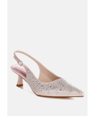 Womens Vernaos Pointed Toe Rhinestone Slingbacks