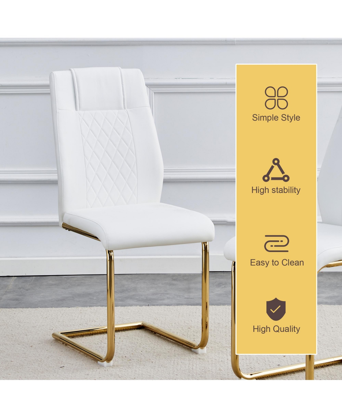 Streamdale Furniture Table and chair set.a Modern Minimalist Style Round Clear Tempered Glass Table with Metal Legs.Paired with white chairs with Mode