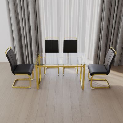 Modern Glass Dining Set with Gold Legs for 4