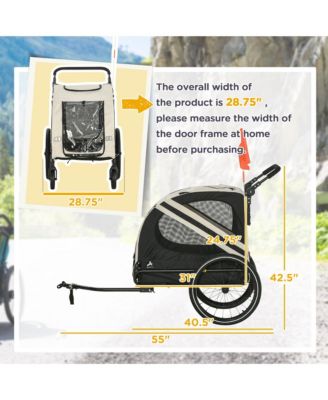 2-in-1 Pet Bike Trailer for Small Dogs, Road-Visibility Bicycle Stroller, Weather-Strong Bike Wagon Trailer Sidecar Attachment, White