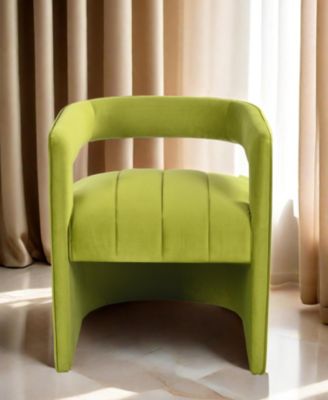 Modern Velvet Accent Chair with Ribbed Detail, Luxury Curved Fully Upholstered Accent Chair, Green (No Assembly Needed)