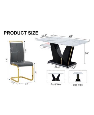 Table and chair set, white imitation marble texture glass tabletop, black MDF table legs, stable and beautiful. Modern simple dining table, comfortable seating.