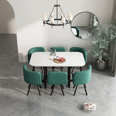 Modern 7 Pieces Dining Table Set, Rectangle Dining Table with 6 Chairs for Dining Room, Kitchen