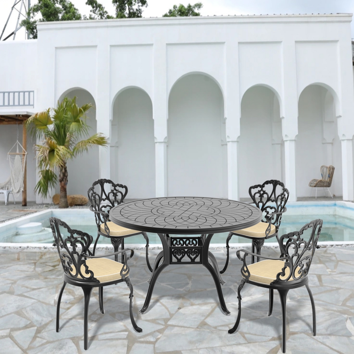 Streamdale 5-Piece Cast Aluminum Patio Set with Assorted Cushions