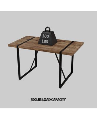 55" Rural Industrial Rectangular MDF Dark Wood Dining Table Set and PU Armless Dining Chair Set 4, Kitchen Black Metal Table Leg Dining Chair Set