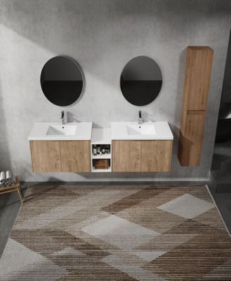 2-Pc Plywood 84" Wall-Mounted Bathroom Vanity with Resin Sink, Soft-Close Doors & Side Cabinet