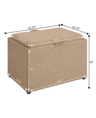 22.75" Faux Linen Accent Storage Ottoman with Tray