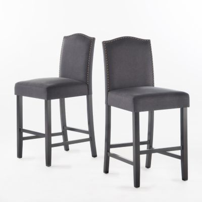 Streamdale 2 Upholstered Barstools, 27", Dark Charcoal/Walnut