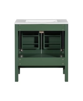  30" Green Bathroom Vanity with Sink and Storage
