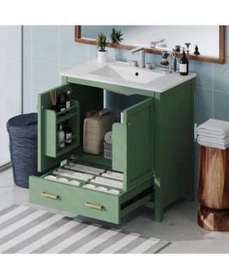  30" Green Bathroom Vanity with Sink and Storage