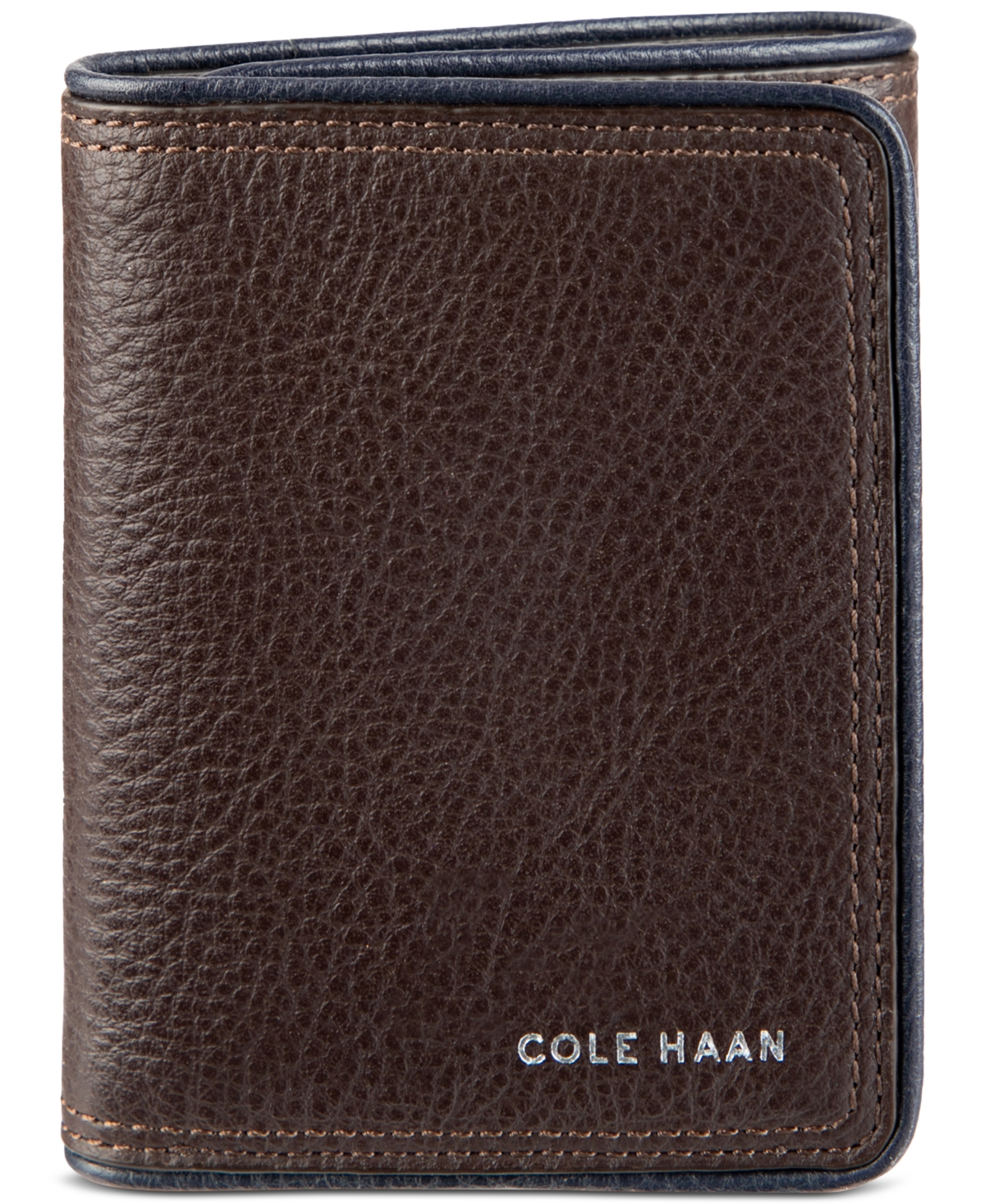 COLE HAAN MEN'S LEATHER TRIFOLD WALLET WITH CONTRAST COLOR EDGE