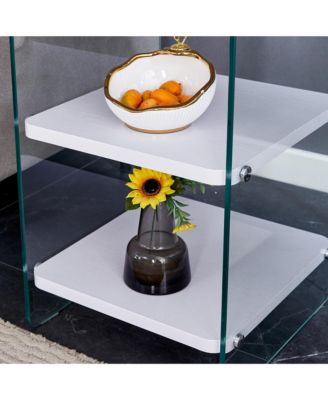 3-Tier Bedside Table with Glass Panels and MDF Surface