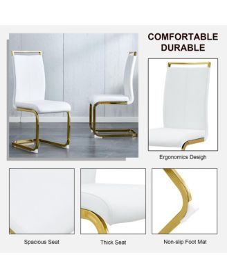 Table and chair set, The table is equipped with a marble patterned MDF tabletop and gold table legs.The chair is equipped with PU synthetic leather high back cushion and gold coated metal legs.