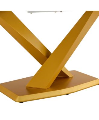 Table and chair set, The table is equipped with a marble patterned MDF tabletop and gold table legs.The chair is equipped with PU synthetic leather high back cushion and gold coated metal legs.