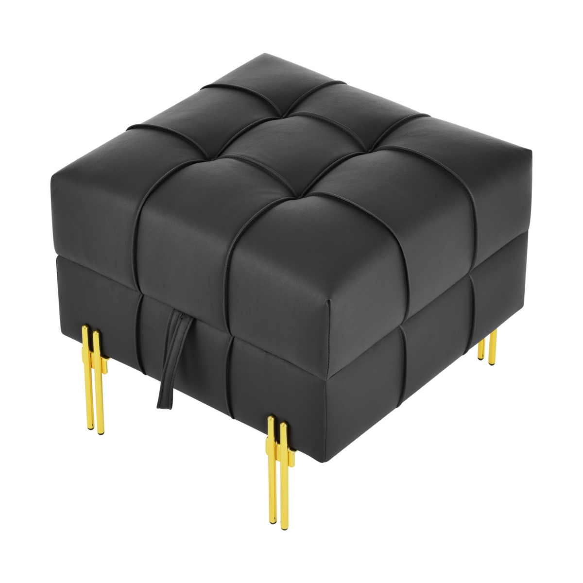 22 inches Anti-scratch Leather Storage Ottoman, Pet Friendly Entryway Bench with Golden Stainless Steel Legs