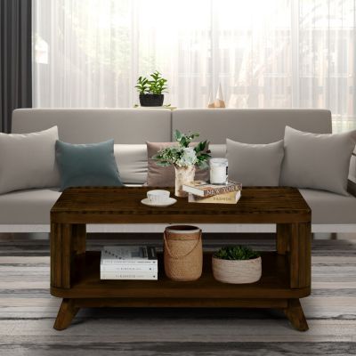 Walnut Rectangular Coffee Table with Open Shelf
