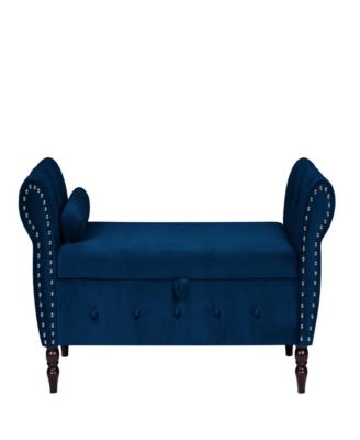 63-inch Storage Bench, modern velvet Ottoman, large capacity storage bench with armrest, suitable for living room, bedroom (H dark blue)