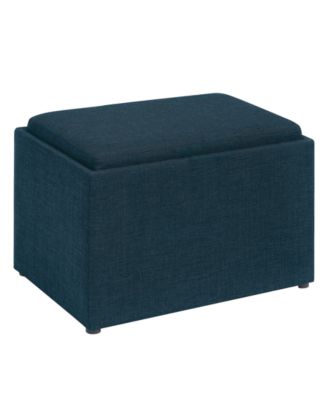 22.75" Faux Linen Accent Storage Ottoman with Tray