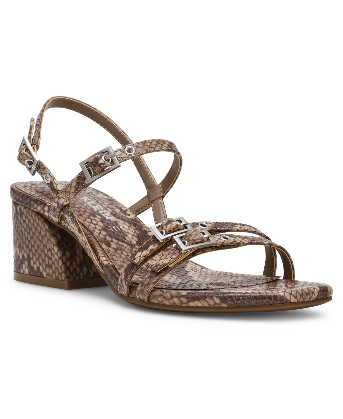 Shop Anne Klein Women's Mackenzie Strappy Buckle Block Heel Dress Sandals In Snake Taupe