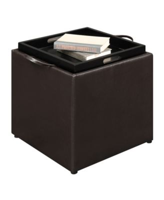 17.5" Faux Leather Park Avenue Ottoman with Stool and Tray