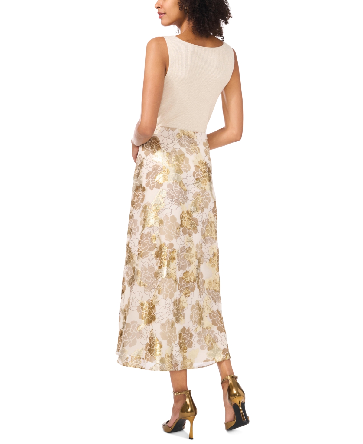 Vince Camuto Women's Metallic Floral-Print Midi Skirt