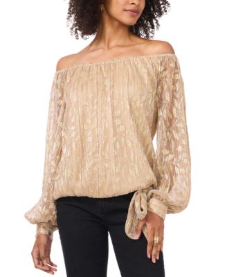 Vince Camuto - Women's Metallic-Print Off-The-Shoulder Tie-Hem Blouse