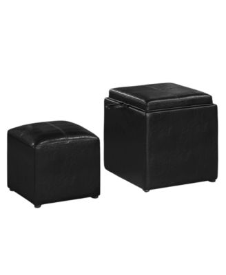 17.5" Faux Leather Park Avenue Ottoman with Stool and Tray