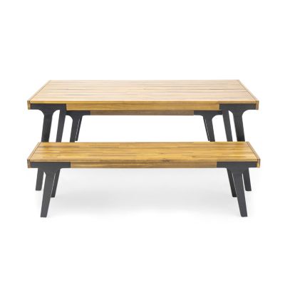  Acacia Outdoor Dining Set Table + 2 Benches
