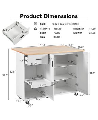 Kitchen Island Cart with Foldable Counter, Slide-Out Shelf, Wheels