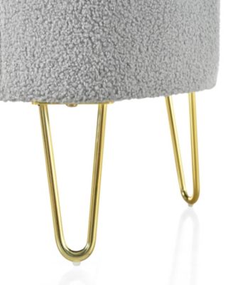 Oval Storage Bench for Living Room Bedroom End of Bed, Upholstered Storage Ottoman Entryway Bench With Metal Legs, Grey