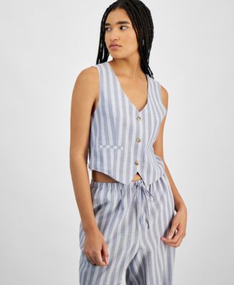 Juniors' Sleeveless Linen Vest