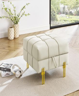  Anti-Scratch Leather Storage Ottoman with Golden Legs (Beige)